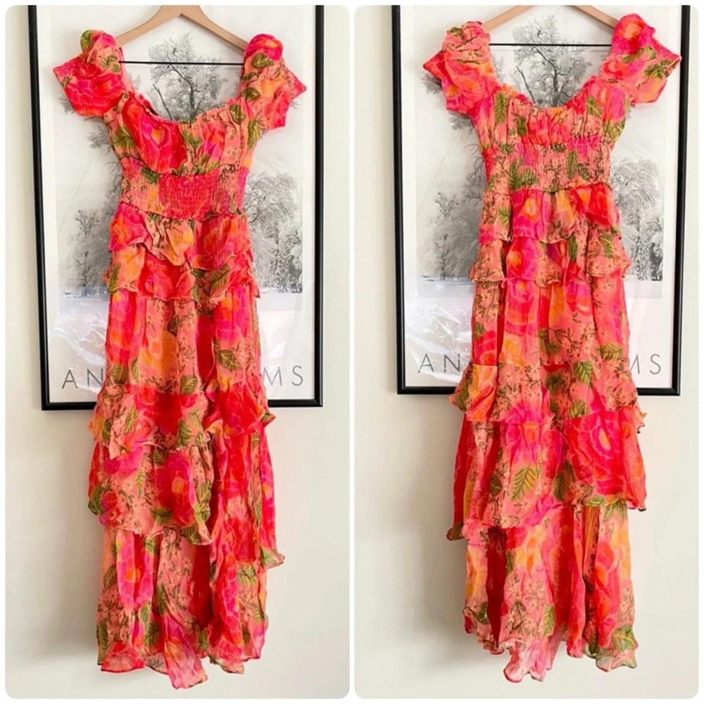 Farm Rio Blooming Floral Maxi Dress XS Smocked Puff Sleeve NWT - Picture 12 of 16
